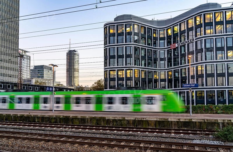 The headquarters of the logistics service provider DB Schenker AG, on Kruppstrasse, at Essen's main railway station, Skyline, North Rhine-Westphalia, Germany, Europe
