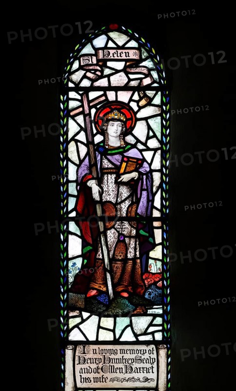 Stained glass window of Saint Helen by Stuart G Davis 1922, church of Saint Mary the Virgin, Silchester, Hampshire, England, UK