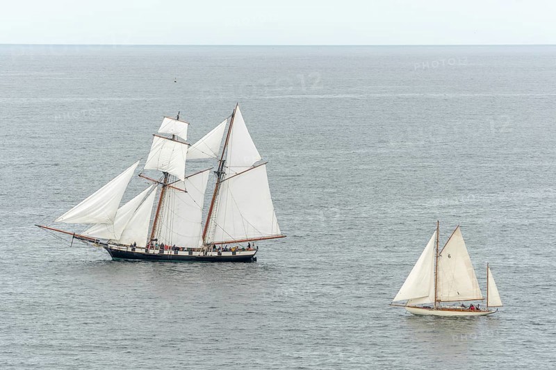 Large old traditional sailing boat in a bay on the Atlantic. Camaret sur mer, Crozon, Finistere, Brittany, France, Europe