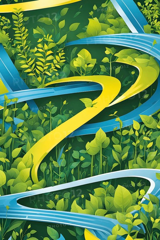 Recycling symbol morphing into growing plants and solar cells to symbolize the transformation of waste into renewable resources, AI generated