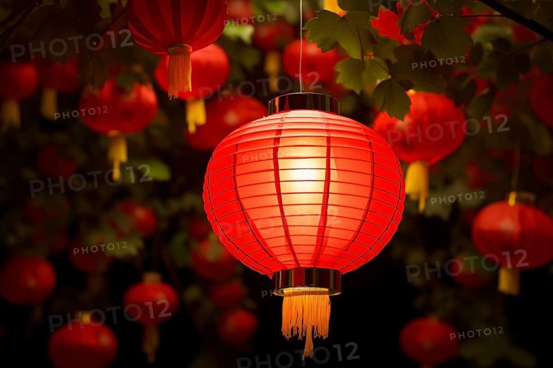 Red Chinese lampions. KI generiert, generiert, AI generated
