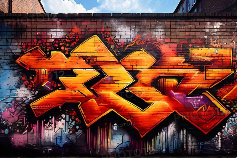 AI generated picture of an urban wall covered with graffiti
