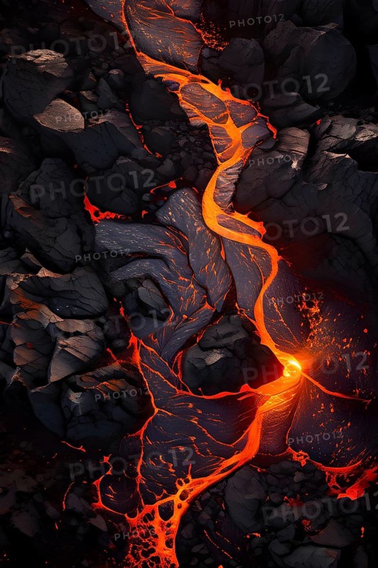 Aerial view capturing the brilliant dance of molten lava, AI generated