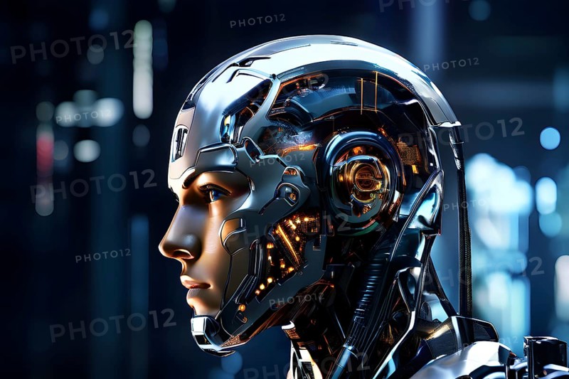 Advanced humanoid robot heads illustrating future robot concepts, AI generated