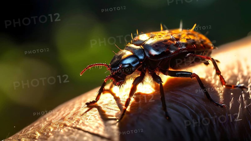 A close up of a riparian forest tick sitting on a human skin, AI generated