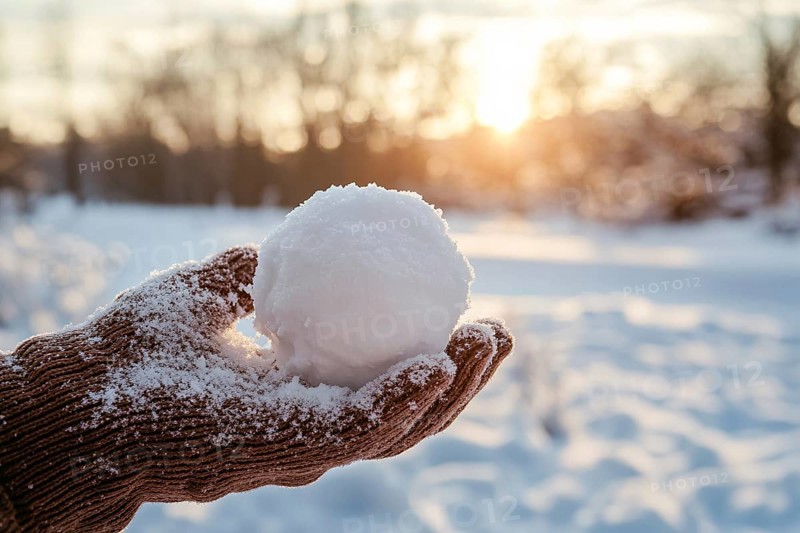 Hand in knitted glove holding snowball. Generative Ai, AI generated