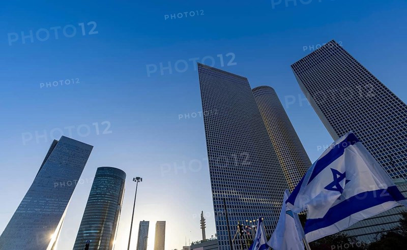 Israel, Tel Aviv financial business district skyline with shopping malls and high tech offices, Asia