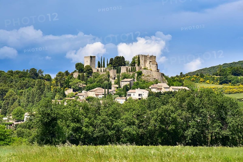 Commune of Roussas in the Département of Drôme in the Auvergne-Rhône-Alpes region with castle and St Joseph's Chapel, France, Europe