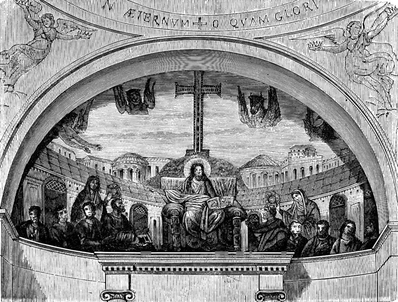 Byzantine mosaic painting, Basilica Papale di Santa Maria Maggiore, Chapel Santa Pudentiana in Rome, Papal Basilica, Roman mosaics, Italy, historical illustration 1880, Europe