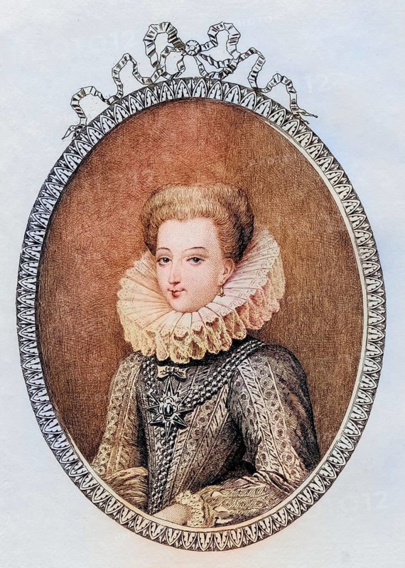 Gabrielle D'estrees, Duchess of Beaufort, (1573-I599), mistress of Henry IV. Etching by Mercier. From the book Lady Jackson's Work, 1899, Historical, digitally restored reproduction from a 19th century original, Record date not stated