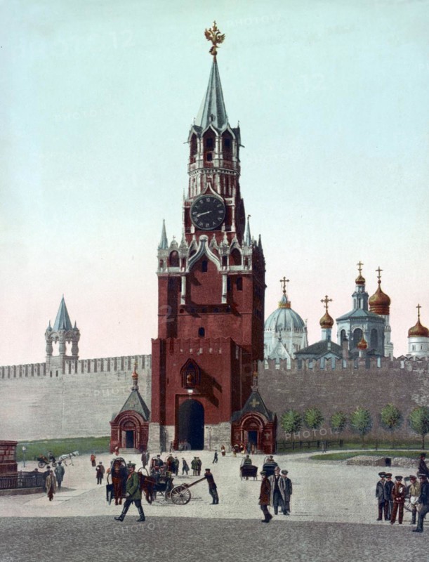 Saviour's Tower, watchtower of the Kremlin, Moscow, Russia, around 1890, Historical, digitally restored reproduction from a 19th century model, Europe