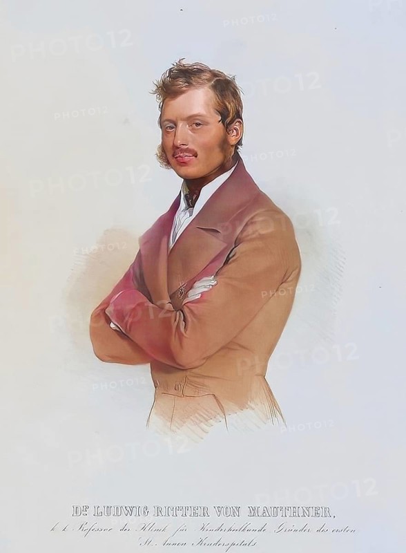 Ludwig Wilhelm Mauthner (Ritter) von Mauthstein (born 14 October 1806 in Raab, died 8 April 1858 in Vienna) was a Hungarian-Austrian physician and paediatrician, Historical, digitally restored reproduction from a 19th century original, Record date not stated