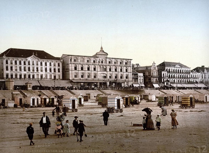 The beach and the hotels, Blankenberge, Belgium, ca 1890, Historical, digitally restored reproduction from a 19th century original, Record date not stated, Europe