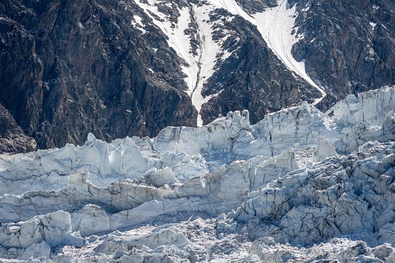 Glacier ice, rutted glacier with crevasses, Glacier des Bossons, Chamonix, Haute-Savoie, France, Europe