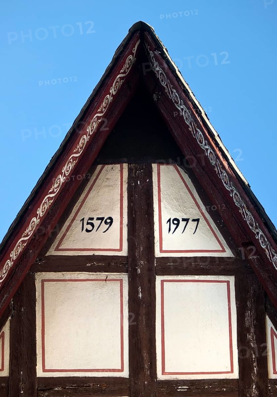 Half-timbered house, detail with the year of construction 1579 and 1977, Old Town, Bacharach, Upper Middle Rhine Valley, Rhineland-Palatinate, Germany, Europe