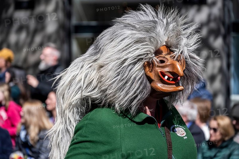 Participants dressed up as jesters from the guest canton of Schwyz, jesters' symposium of the Märchler carnival societies, parade of historically costumed guildsmen, Sechseläuten or Sächsilüüte, Zurich Spring Festival, Zurich, Switzerland, Europe