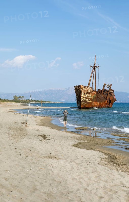 Shipwreck, stranded coaster Dimitrios, Valtaki beach, Laconian Gulf, Laconia, Peloponnese, Greece, Europe