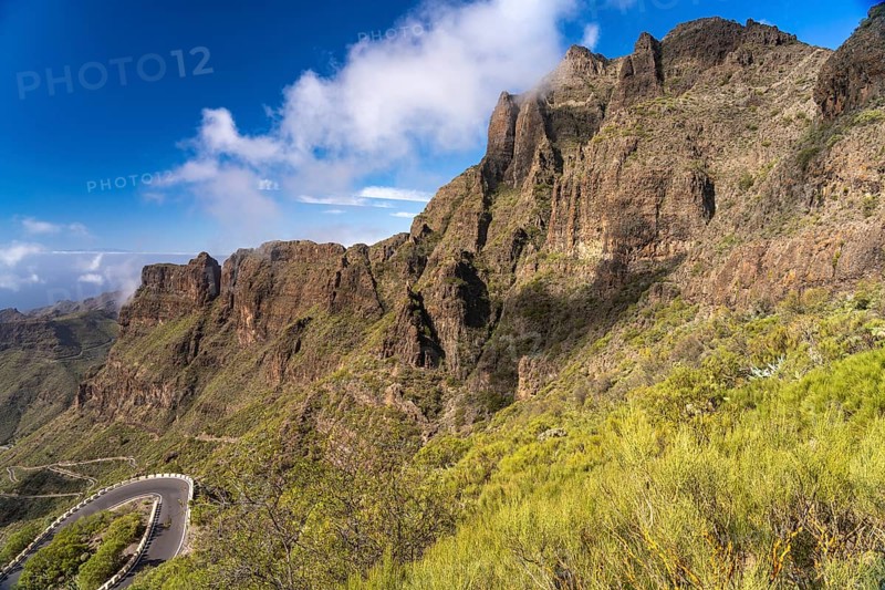 Landscape in the Teno Mountains with the road to Masca, Tenerife, Canary Islands, Spain, Europe