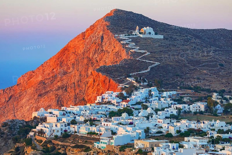 View of the of Chora village, Chora, Folegandros Island, Cyclades Islands, Greece, Europe
