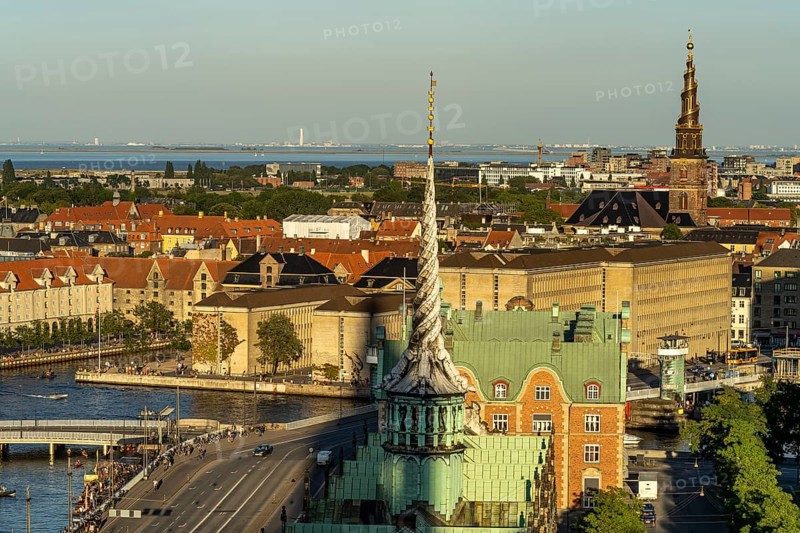 View from the tower of Christiansborg Castle Church to Copenhagen with Børsen, Church of the Saviour, Copenhagen, Denmark, Europe
