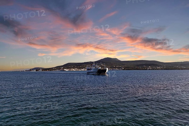 Ferry from Elafonisos to Pounta, Vegafia, evening sky, Laconia, Greece, Europe