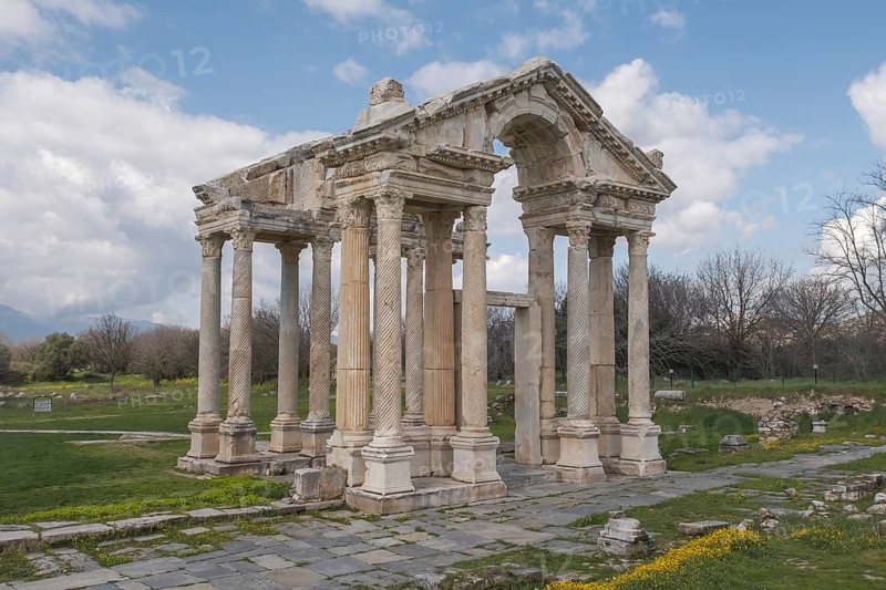Tetrapylon or propylon in the ancient archaeological site of Aphrodisias, Geyre, Karacasu, Aydin, Western Turkey, Turkey, Asia