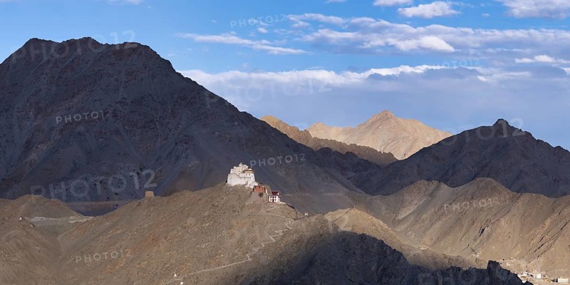 The Namgyal Tsemo Gompa monastery on Tsenmo Hill, a viewpoint over Leh, Ladakh, Jammu and Kashmir, India, Asia