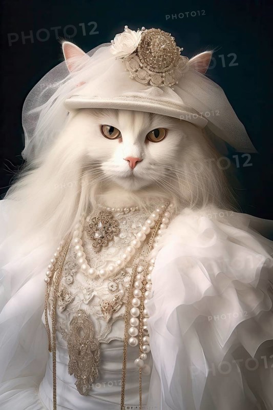 Imaginary white cat in fantasy white paper style, AI Generated