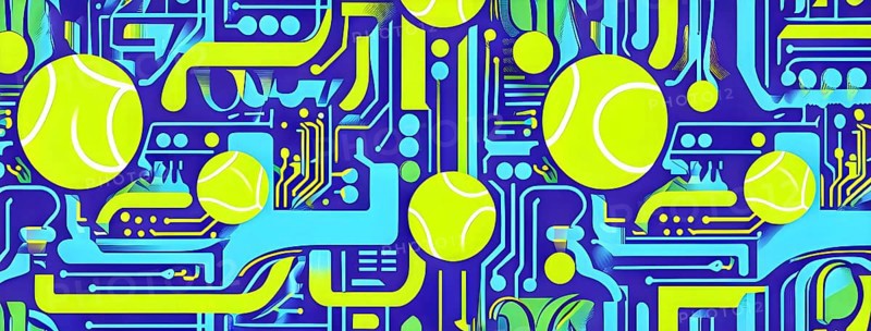 Vibrant mix of abstract circuitry intertwined with tennis balls, representing AI role in personalized sports training, AI generated