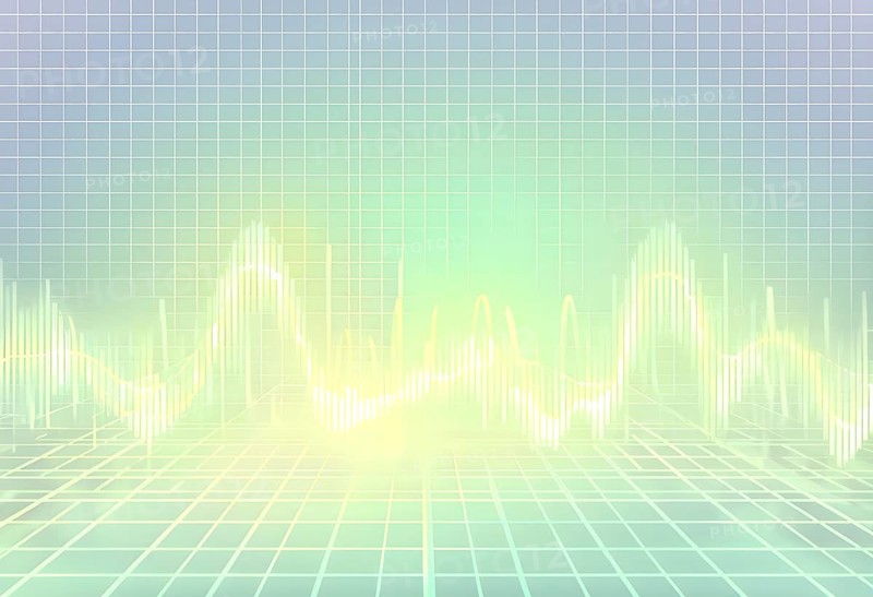 Glowing digital wave forms fluctuating in sync with a pulsating grid background, representing the heartbeat of artificial intelligence, AI generated