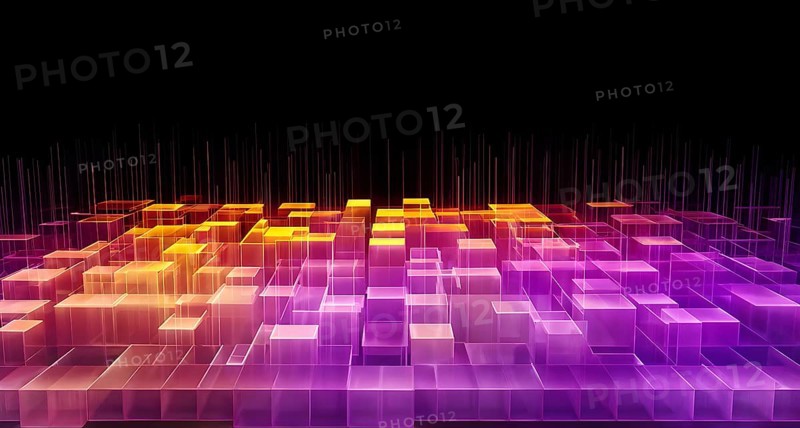 Layers of translucent squares moving in a synchronized flow, resembling dynamic data visualization, AI generated