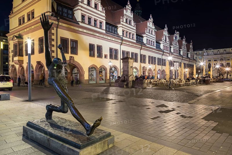 Old Town Hall at night, view from the Naschmarkt, Leipzig, Saxony, Germany, Europe