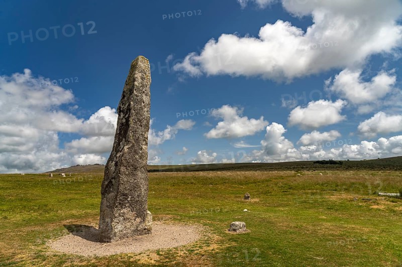 Menhir from the megalithic complex of Merrivale, Dartmoor, Devon, England, Great Britain