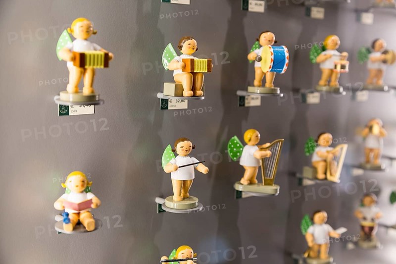Various angel figurines in the Wendt & Kühn world in Grünhainichen, Erzgebirge, Saxony, Germany, Europe