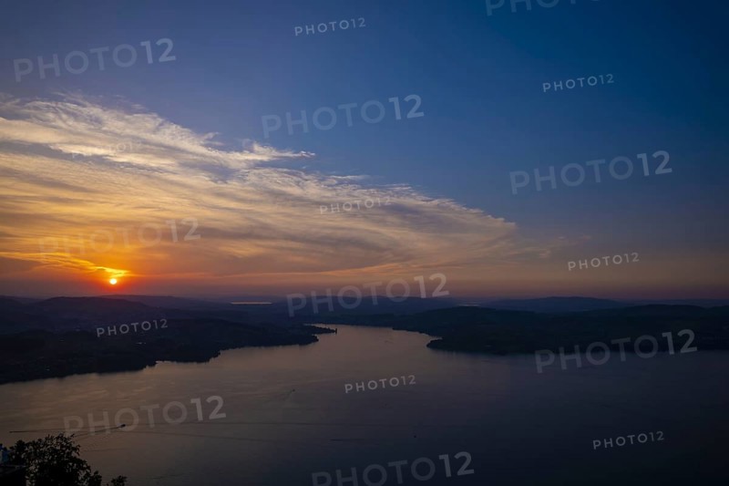 Aerial View over Lake Lucerne and Mountain in Sunset in Lucerne, Switzerland, Europe