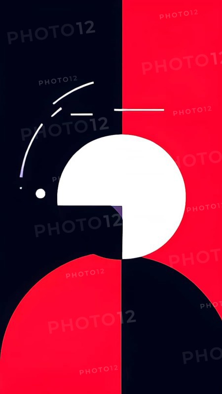 Minimalist illustration featuring abstract geometric shapes with red color accent symbolizing fun and ease, AI generated