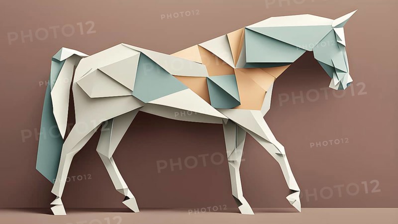 Abstract origami horse wallpaper illustration, AI generated