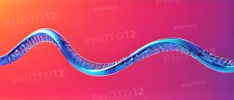 DNA double helix structure against gradient background, AI generated