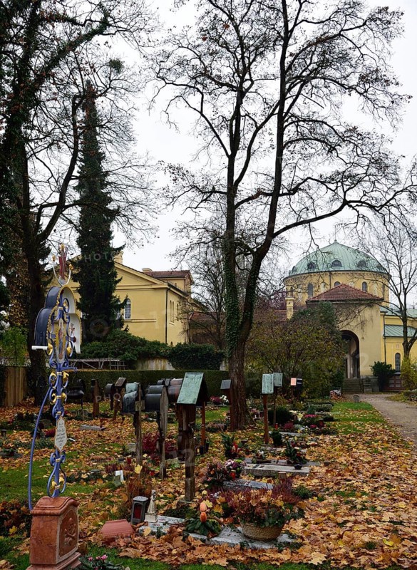 Europe, Germany, Bavaria, Munich, Westfriedhof, cemetery, typical crosses, view to the funeral parlour, Europe
