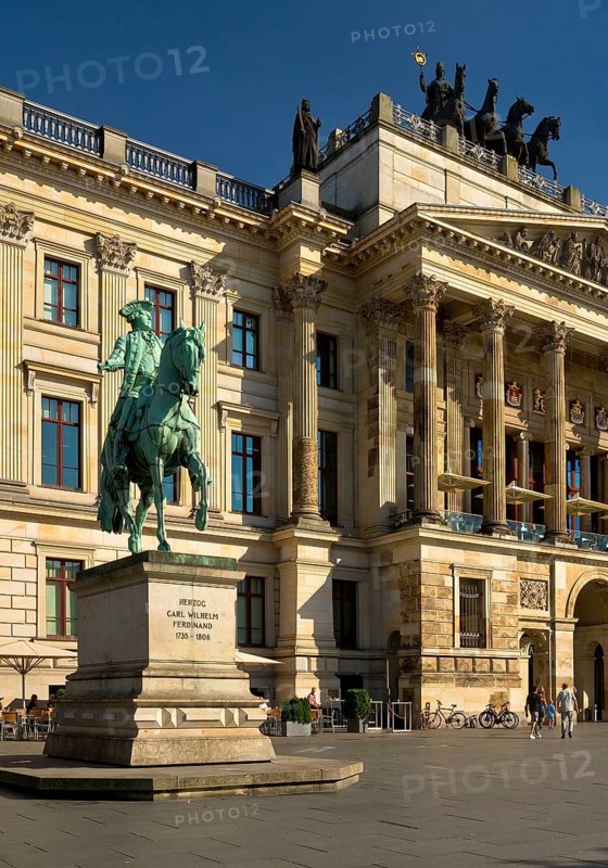 Palace on Palace Square with quadriga and equestrian statue of Duke Carl Wilhelm Ferdinand, Brunswick, Lower Saxony, Germany, Europe