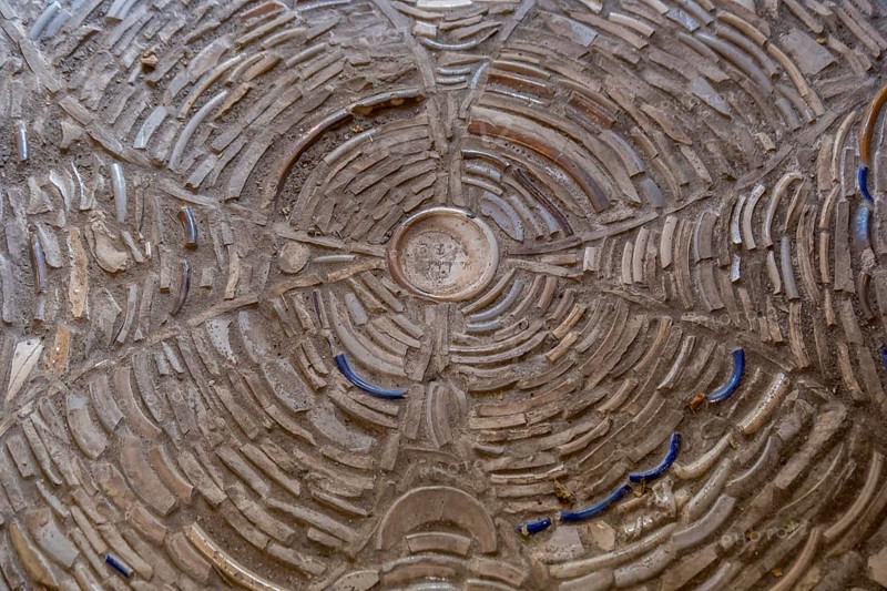 Floor made of skilfully laid clay shards in a historic farmhouse, North Rhine-Westphalia, Germany, Europe