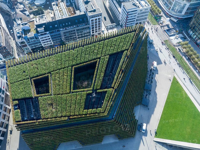 Der Kö Bogen II, Europas größte Grünfassade aus Hainbuchen, Düsseldorf, Drohnenaufnahme, Nordrhein-Westphalen, NRW, Deutschland