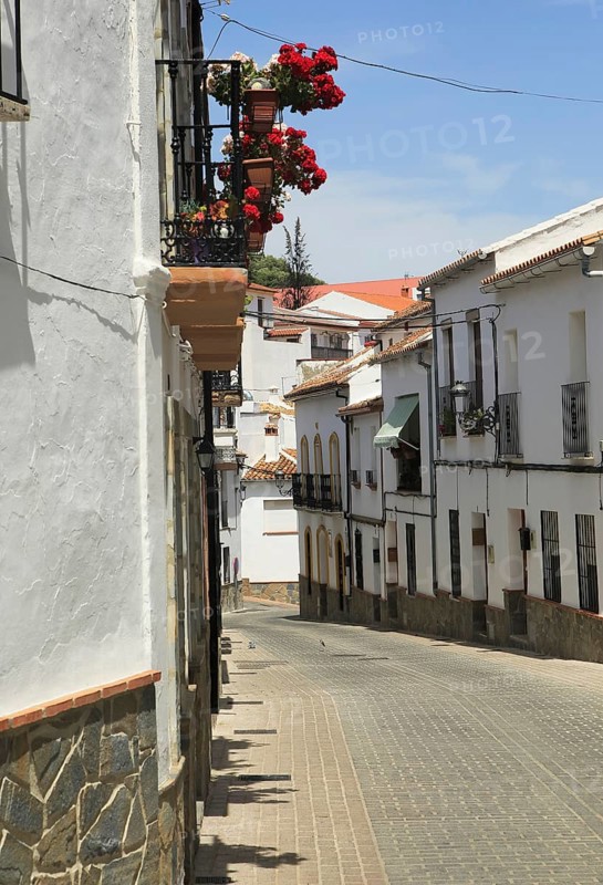 Whitewashed buildings narrow street, Montejaque, Serrania de Ronda, Malaga province, Spain, Europe