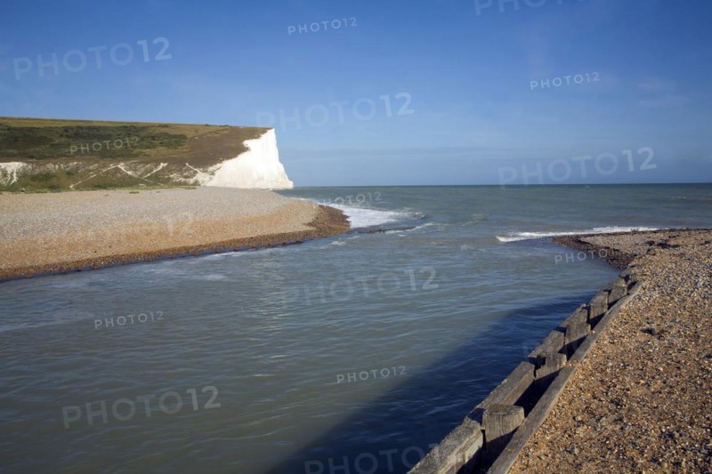 Chalk cliffs of the Seven Sisters from Cuckmere river mouth, East Sussex, England, United Kingdom, Europe