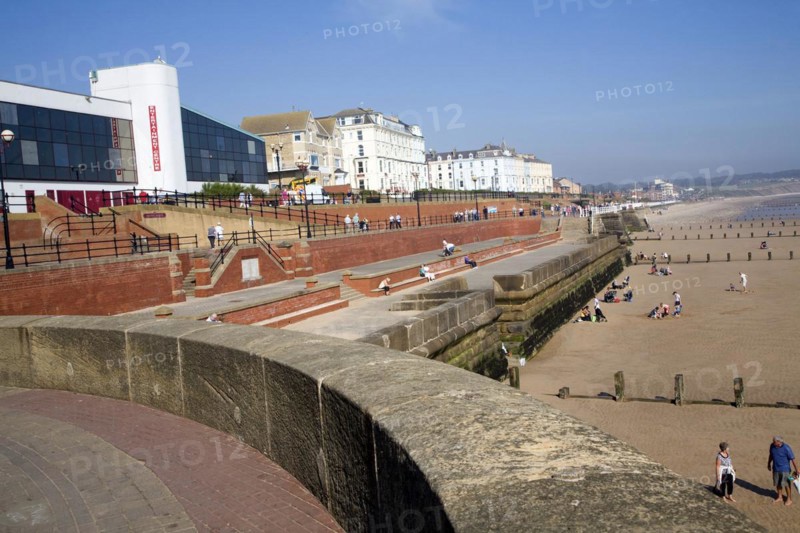 Seafront promenade, hotels, sea wall, beach, Bridlington, Yorkshire, England, United Kingdom, Europe
