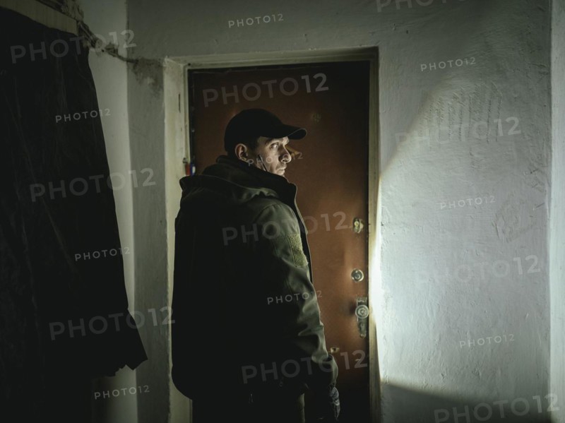Volodymir evacuates people from Kupyansk, here an old man is evacuated from his flat in a neighbourhood close to the front line, Kupyansk, Kharkiv oblast, Ukraine, Europe