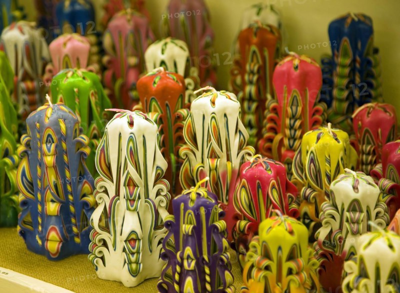 Unusual candles on display Guernsey Candles Centre, St Sampson, Guernsey, Europe