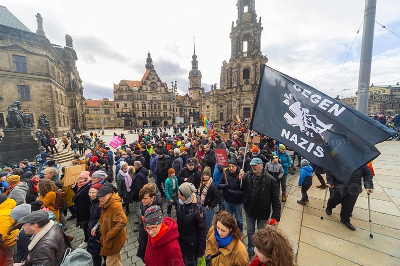 160 organisations and initiatives demonstrated against the right in Dresden on Saturday. Around 10, 000 participants marched from Theaterplatz in front of the Semper Opera House through the city centre, Dresden, Saxony, Germany, Europe