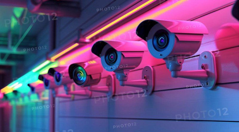 CCTV security safety camera provides surveillance, privacy and protection to business warehouse, AI generated