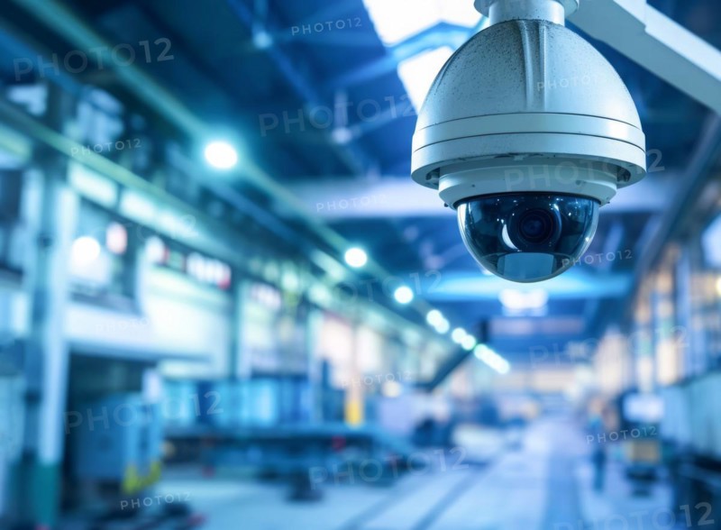 CCTV security safety camera provides surveillance, privacy and protection to business warehouse, AI generated